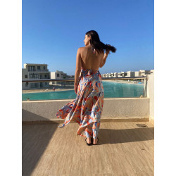 Stefani Satin Backless Summer Dress - Colorful