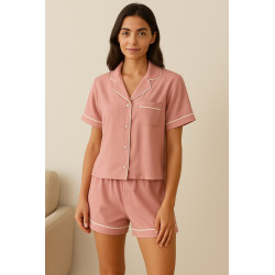 Pink of Button Up Piped Pyjama Set