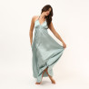 Stefani Women Mint Satin Backless Evening Dress