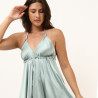 Stefani Women Mint Satin Backless Evening Dress