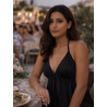 Stefani Women Black Satin Backless Evening Dress