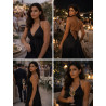 Stefani Women Black Satin Backless Evening Dress